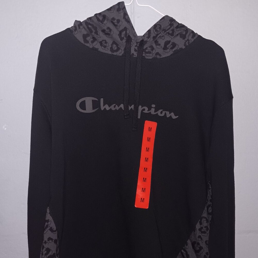 Champion black and grey color block pattern hoodie